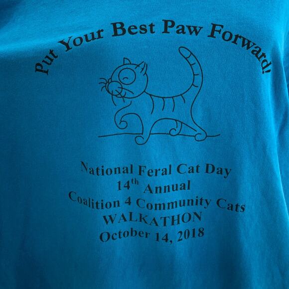 Port & Company 2XL Unisex Blue National Feral Cat Day 2018 Doodle Tee Shirt - Picture 2 of 5